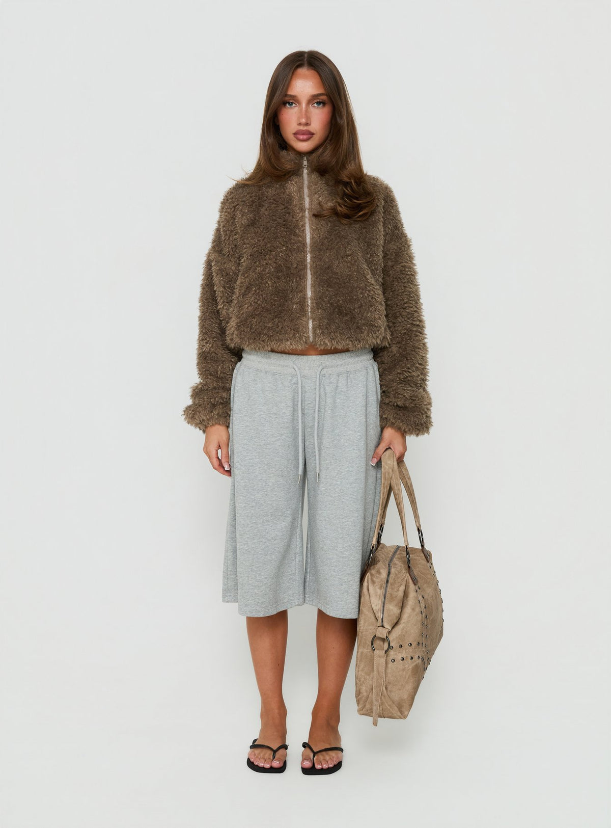 Jordynn Fleece Zip Through Jacket Brown