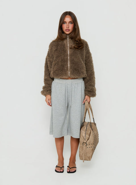 Jordynn Fleece Zip Through Jacket Brown