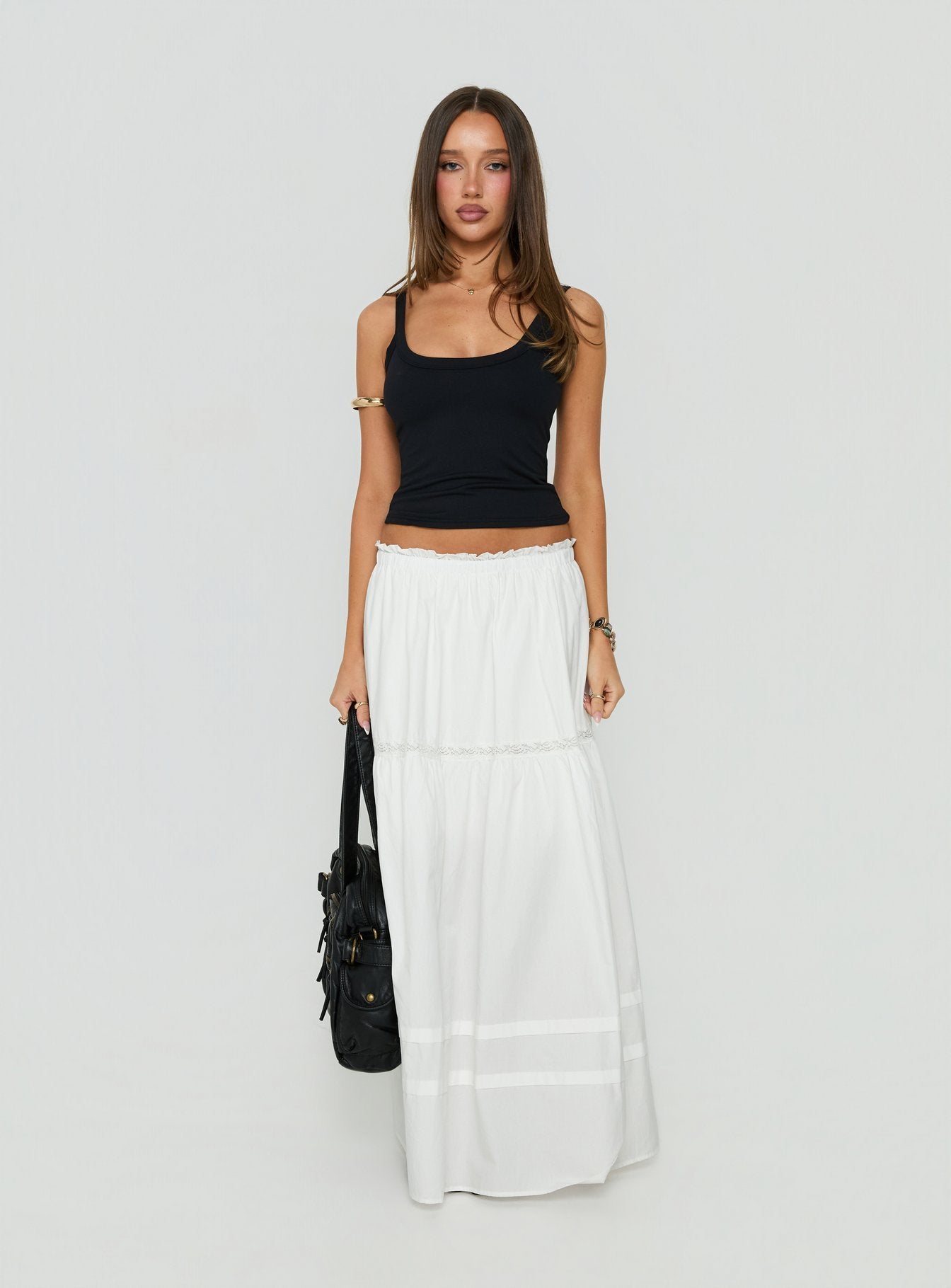 Meanna Tiered Maxi Skirt White