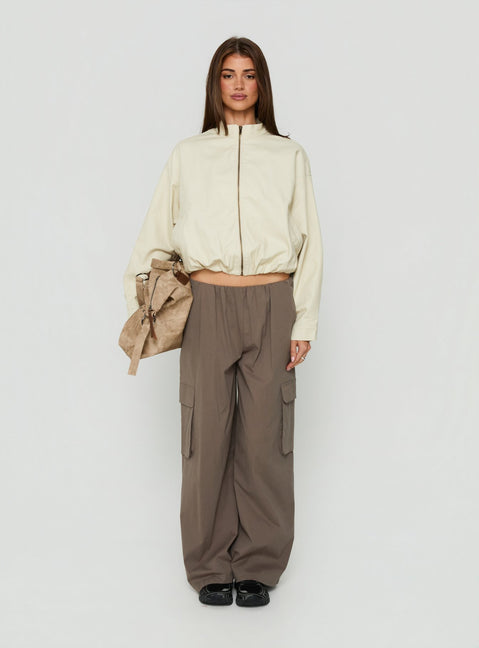 Chayden Cropped Canvas Bomber Jacket Cream