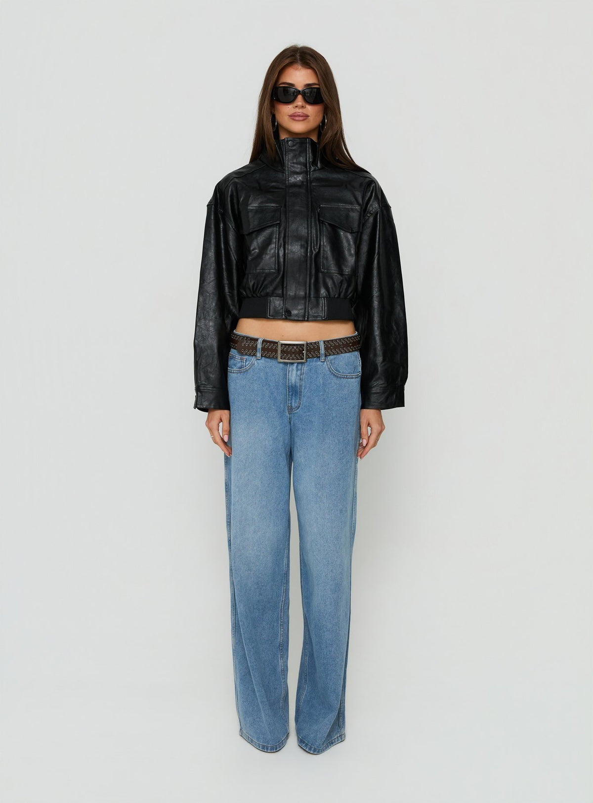Ace Player Funnel Neck Faux Leather Jacket Black