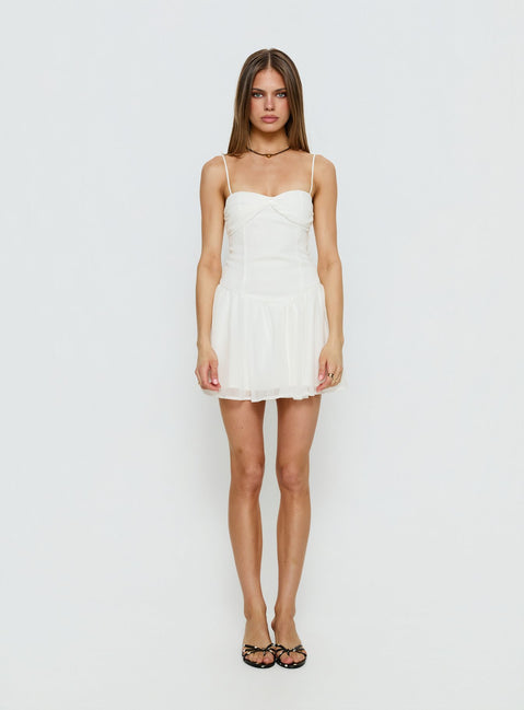 corset drop waist mini dress Kadi White Cotton Poplin Drop Waist Corset Mini Dress L / US 10-12