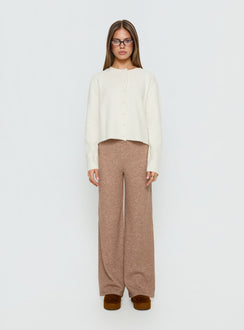 side view of model wearing Princess Polly Bekki Wide Leg Knit Pant Mocha High Rise Pants 
