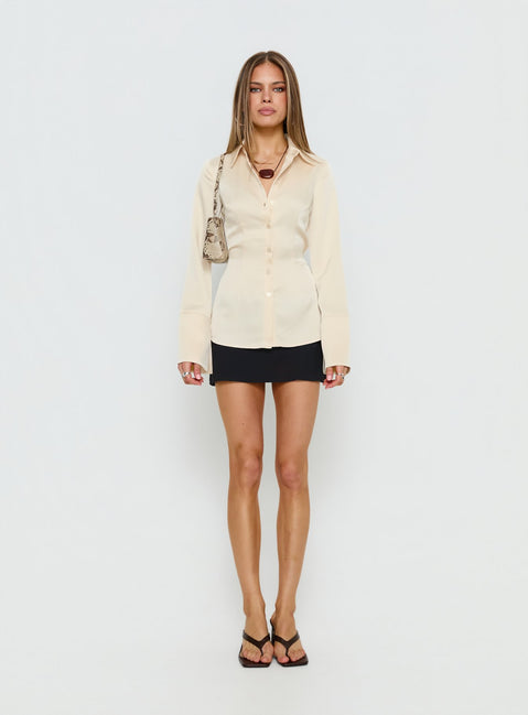 Emalona Long Sleeve Satin Top Cream