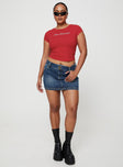   front view of model wearing Princess Polly Faya Low Rise Mini Denim Skirt Vintage Dark Wash Tall Mini Skirts 