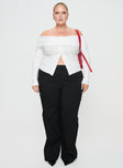 Princess Polly Curve  Off-the-shoulder knit top Long sleeves with split at hem, folded neckline, elasticated neckline, button fastening at front  Good stretch, unlined