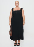 front view of model wearing Princess Polly Chosen Girl Linen Blend Maxi Dress Black Curve Square Neck 