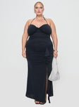 Navy maxi dress Halter style, pinched bust, ruched detail, split hem, invisible zip fastening