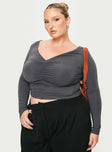 Grey Long sleeve top V neckline, pinched detail at bust