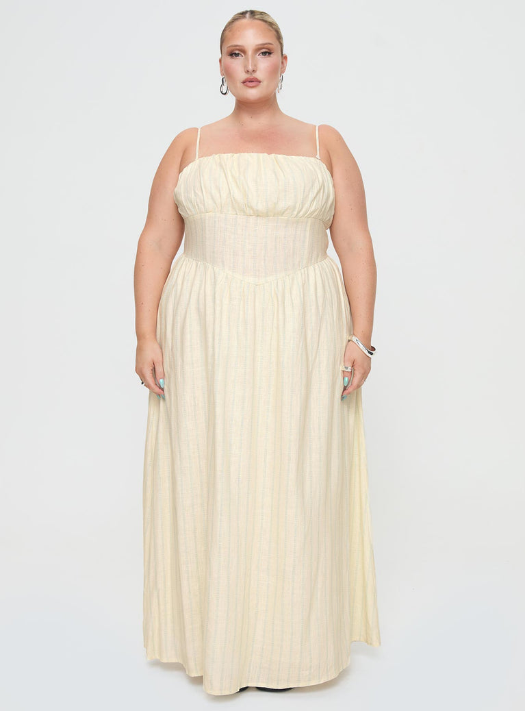 Slow Dance Linen Blend Maxi Dress Cream / Blue Curve | Princess Polly USA