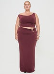   front view of model wearing Princess Polly Whiley Maxi Skirt Mauve Curve Maxi 