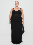 front view of model wearing Princess Polly Mazzola Maxi Dress Black Curve Sweetheart Neckline 