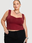 Burgundy Crop top Sweetheart neckline, pinched detail at bust, fixed shoulder straps