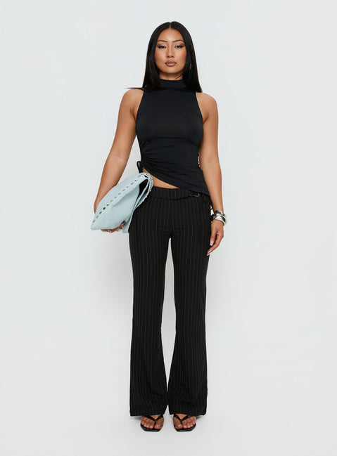 Saveria Tie Detail High Neck Top Black