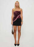 front view of model wearing Princess Polly Lourde Strapless Top Wine Sleeveless straight 