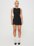 front view of model wearing Princess Polly Karreey Mini Dress Black Petite Crew Neck 