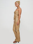 side view of model wearing Princess Polly Stagecoach Lace Up Pants Brown 