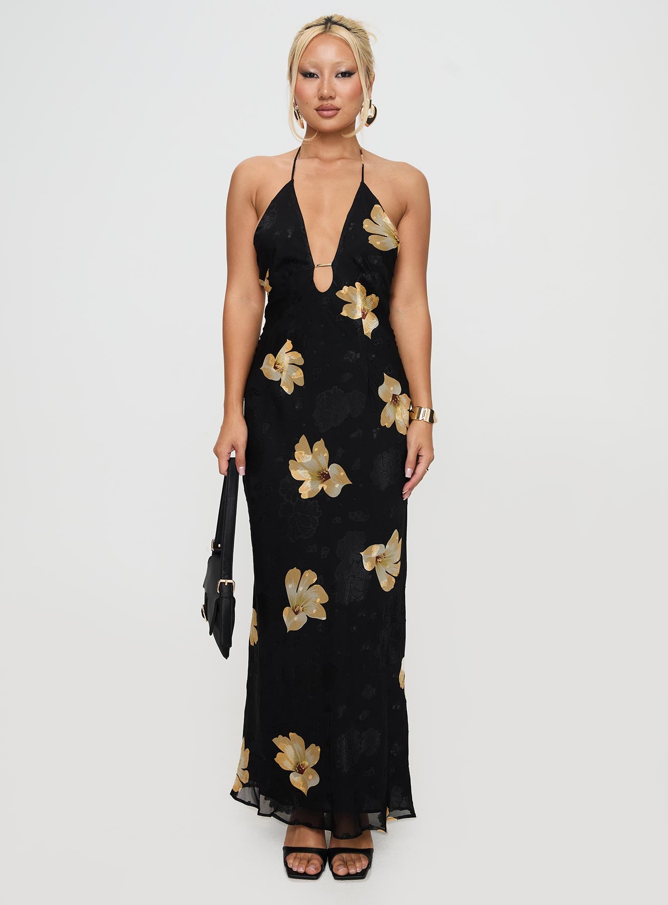 front view of model wearing Princess Polly Yasminn Maxi Dress Multi Plunger 