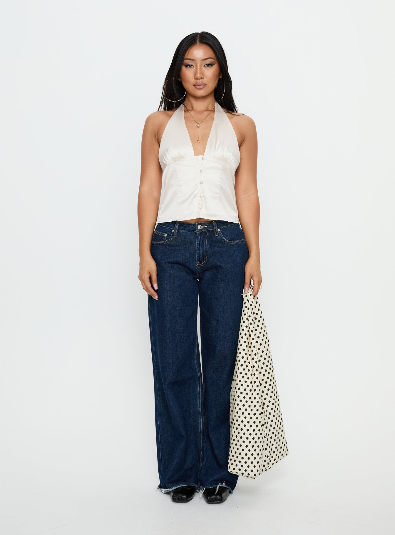 Isolda Satin Halter Top Cream