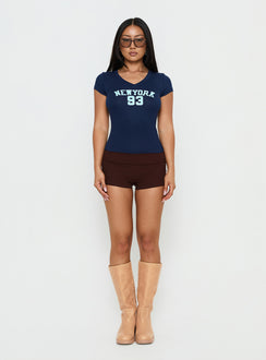 New York 93 Graphic V Neck Top Navy