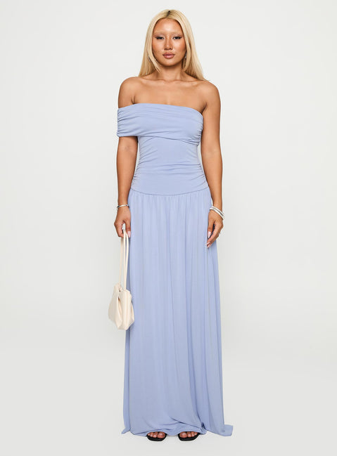front view of model wearing Princess Polly Decadence Strapless Maxi Dress Lilac Straight Neck 