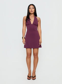 Tinisie Halter Mini Dress Currant