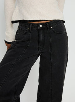 back view of model wearing Princess Polly Lando Low Rise Straight Leg Jeans Washed Black Low Rise Jeans 