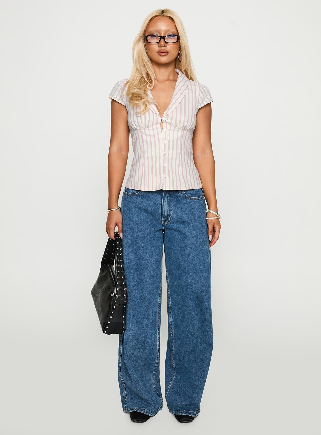 Ellis Island Collared Top Pink Stripe | Princess Polly