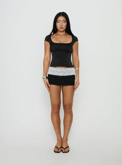 Willema Satin Scoop Tailored Top Black
