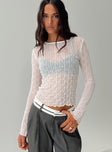 front view of model wearing Princess Polly Macgraw Long Sleeve Top White Full Sleeves Crew Neck 