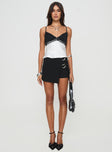 Front view of model wearing  front Princess Polly Short Sleeves Square Neck  First Class Top White / Black