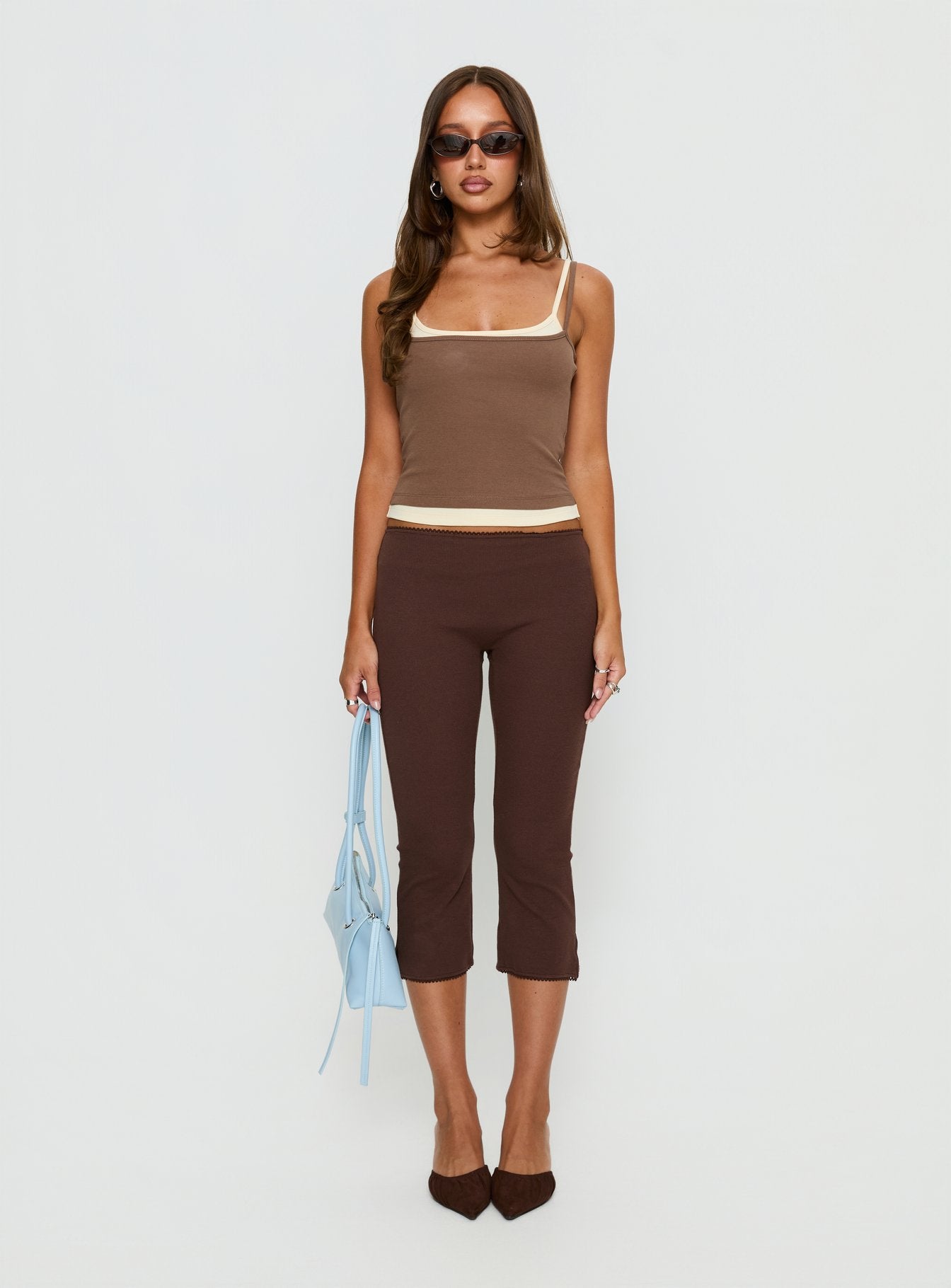Maeka Layered Jersey Tank Top Brown / Cream | Princess Polly