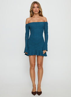 Vancesca Off Shoulder Long Sleeve Mini Dress Navy