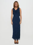 front view of model wearing Princess Polly Contessa Maxi Dress Navy Cowl Neck 