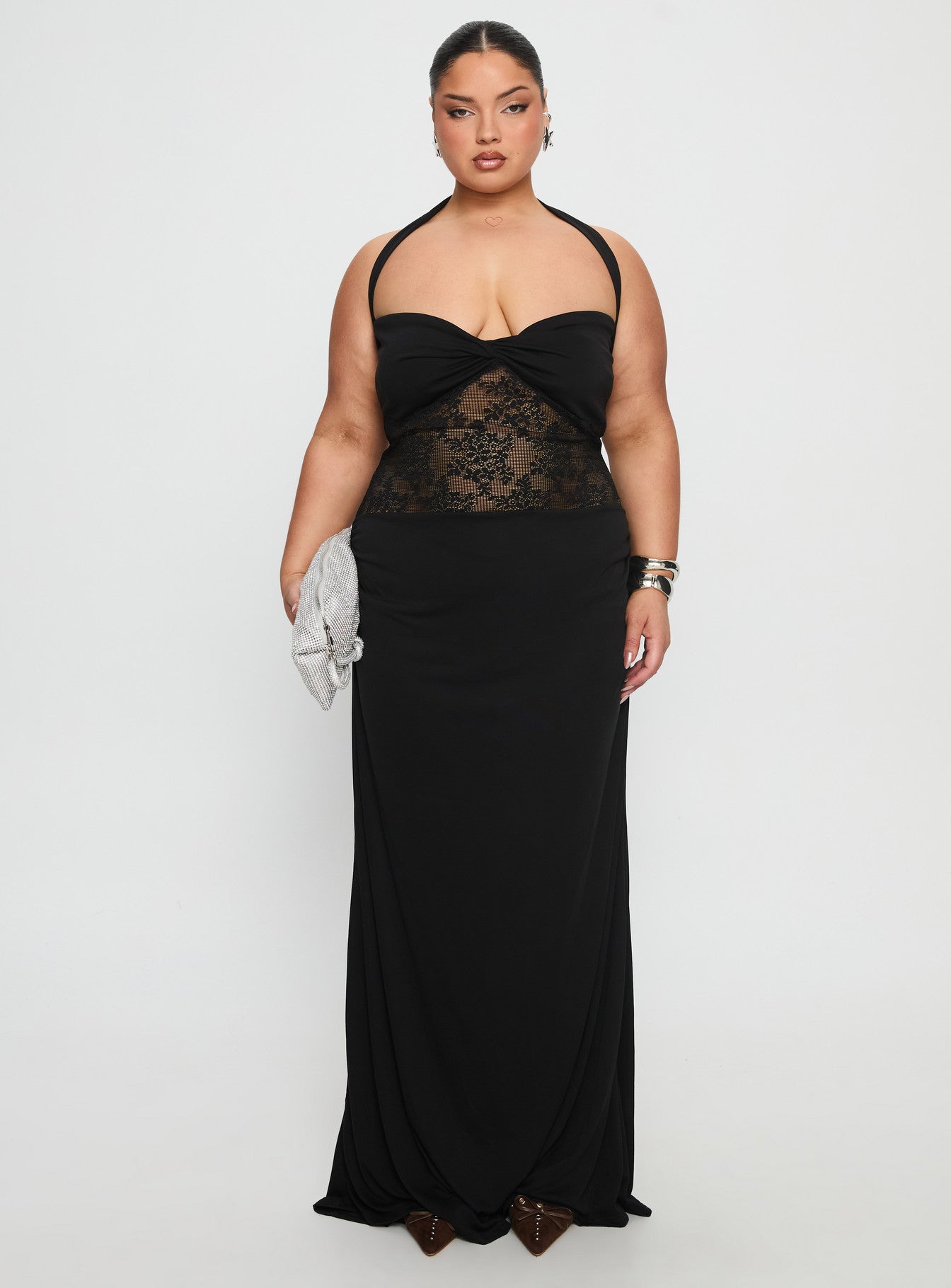 Adalyne Lace Halter Maxi Dress Curve | Black | Womens | Princess Polly Curve Adalyne Lace Halter Maxi Dress Curve | Black | Womens | Princess Polly Curve