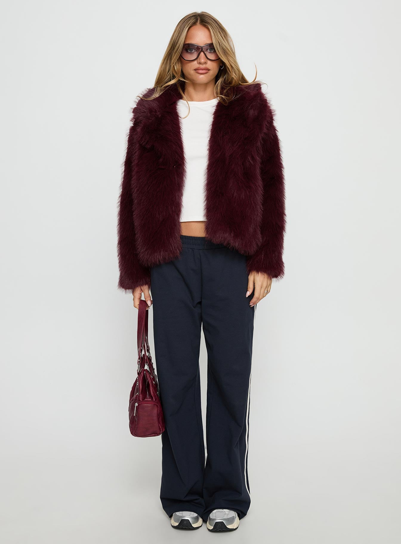 Liannah Faux Fur Jacket Red | Princess Polly