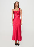 front view of model wearing Princess Polly Joane Maxi Dress Red Sweetheart Neckline 