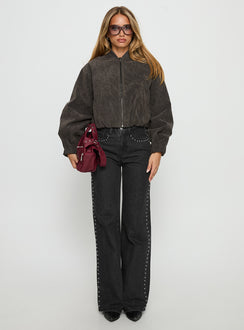 Mastery Faux Suede Bomber Jacket Charcoal