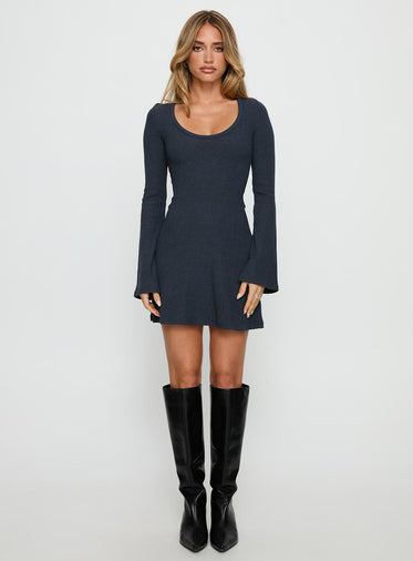 Best Interest Long Sleeve Mini Dress Navy