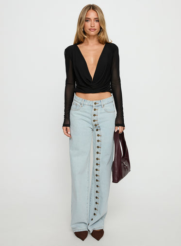 Carefree Days Long Sleeve Cowl Neck Top Black