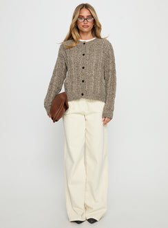 side view of model wearing Princess Polly Kaytee Button Up Knit Cardigan Grey 