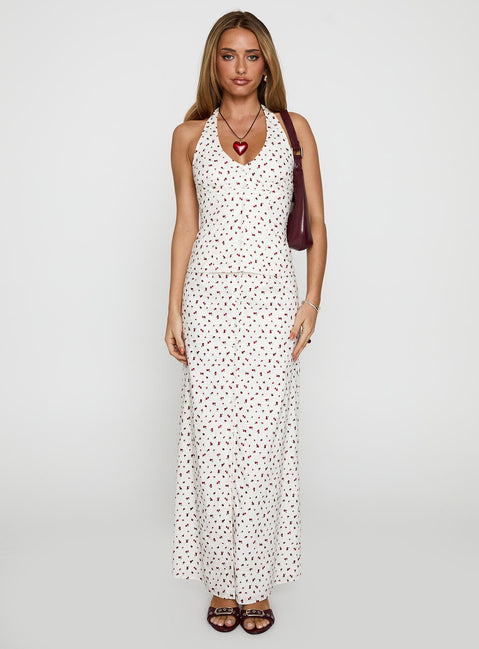   side view of model wearing Princess Polly On The Radio Maxi Skirt Multi Maxi 