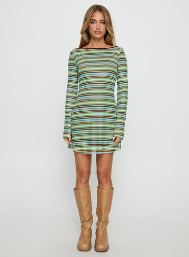 Lukea Long Sleeve Mini Dress Green Stripe