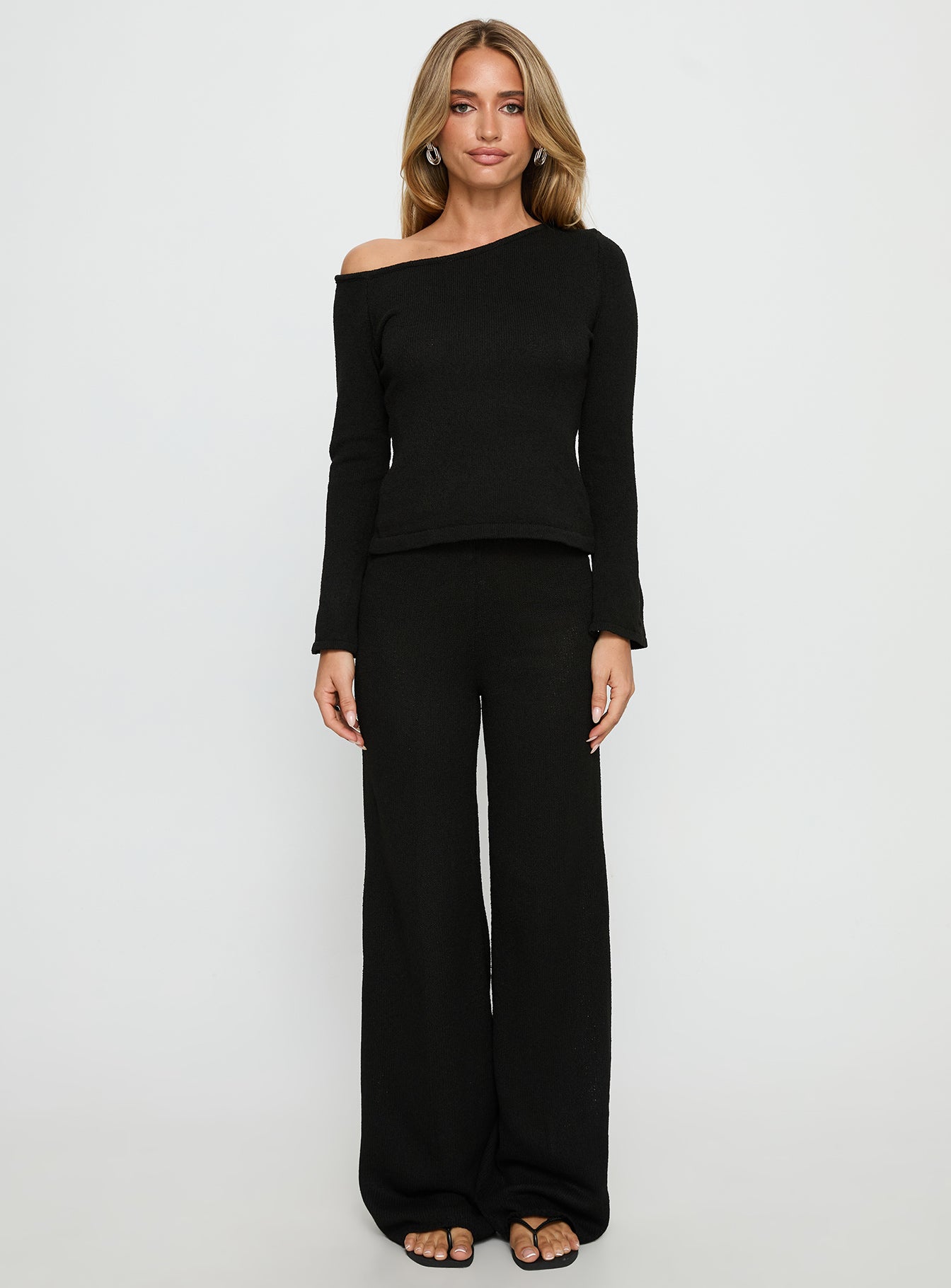 Jaede Off Shoulder Knit Sweater Black | Princess Polly