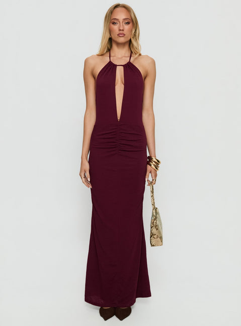 Lyssa Halter Plunge Maxi Dress | Plum | Womens | Princess Polly Lyssa Halter Plunge Maxi Dress | Plum | Womens | Princess Polly