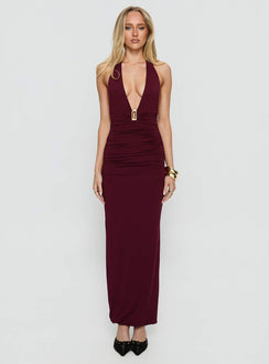 Best In Show Halter Hardware Maxi Dress Burgundy