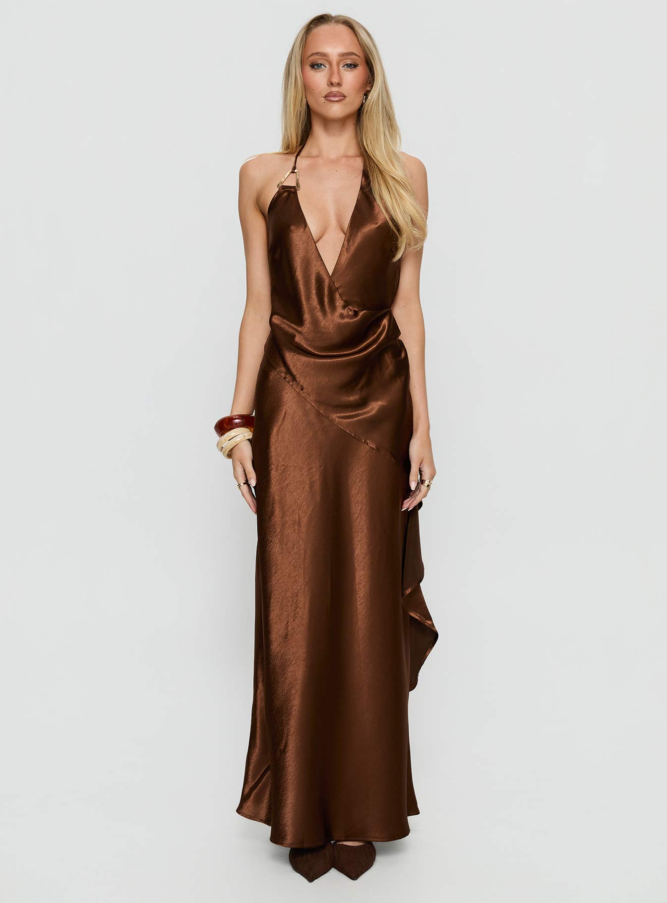 Annissa Plunge Halter Maxi Dress Dark Brown | Princess Polly Annissa Plunge Halter Maxi Dress Dark Brown | Princess Polly
