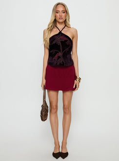Fiorella Top Floral Devore Burgundy