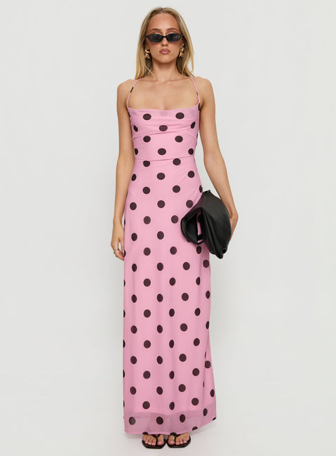 Celena Maxi Dress Pink / Brown Polka