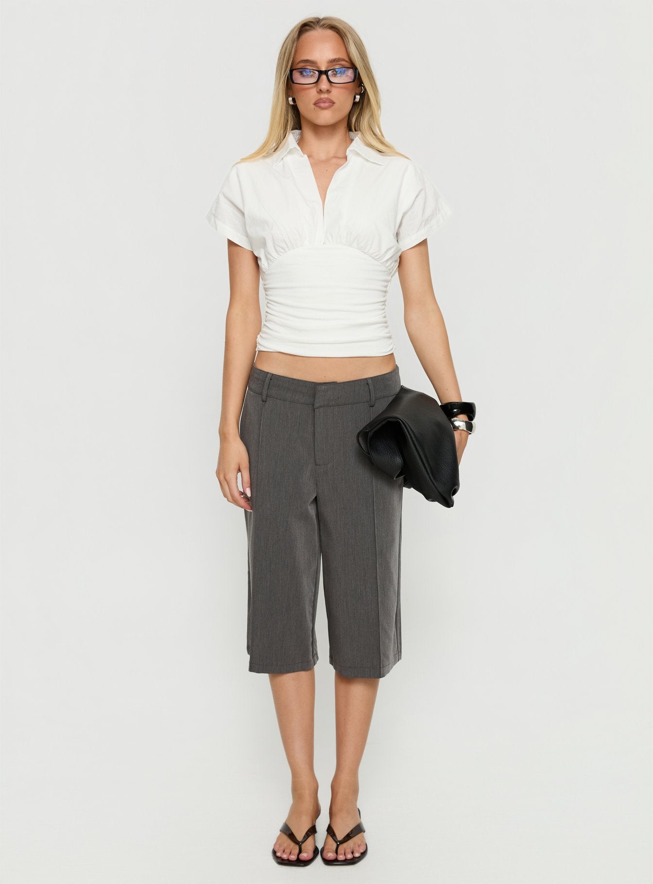 Chalia Ruched Collared Top white | Princess Polly